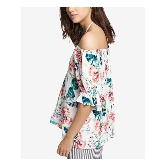 SANCTUARY Womens Ivory Floral Short Sleeve Off Shoulder Blouse S - Picture 3 of 4